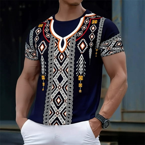 Men Retro Printed Casual Button Down Tee Shirt Distressed Short Sleeve Sport Shirts for Men