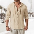 thumbnail image 2 of Busydd Shirts for Men Casual Oversized Drawstring Linen Shirt Solid Color Long Sleeve Button Hooded Men's Clothing 4XL, 2 of 9