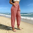 thumbnail image 2 of UKHCCC Women's Cotton Linen Joggers for Women Striped Pants with Pockets Elastic Waist Casual Drawstring Trousers Loose Fit Summer Beach S-2XL, 2 of 8
