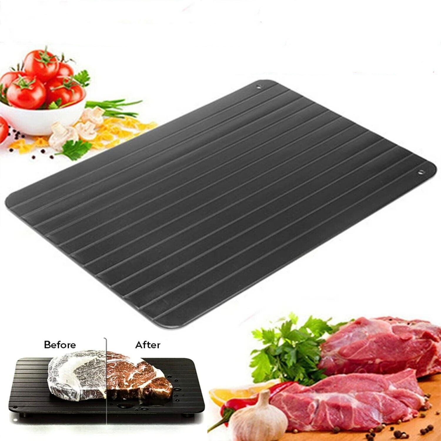 Defrosting Tray, Rapid Thawing Plate for Frozen Meat, Quick and Safe Thaw Defrost Tray for Kitchen, Black