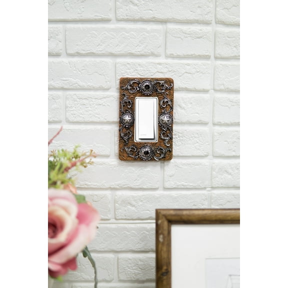 Set of 2 Western Stars And Lace Scroll Art Wall Single Gang Rocker Switch Plates