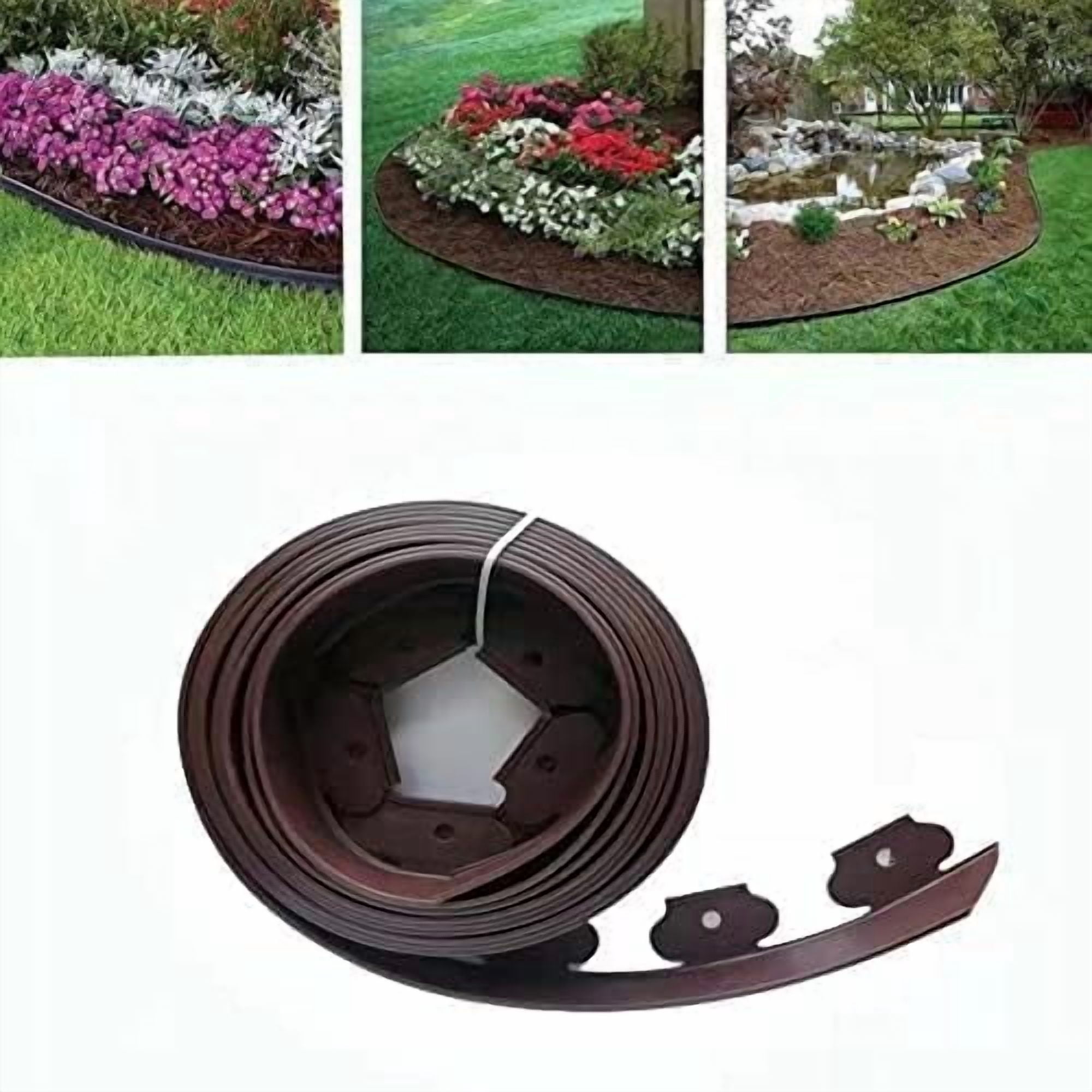 Garden Edging，80ft Landscape Edging with 100 Spikes for Lawn 2 Inch Tall (Brown, 80FT)
