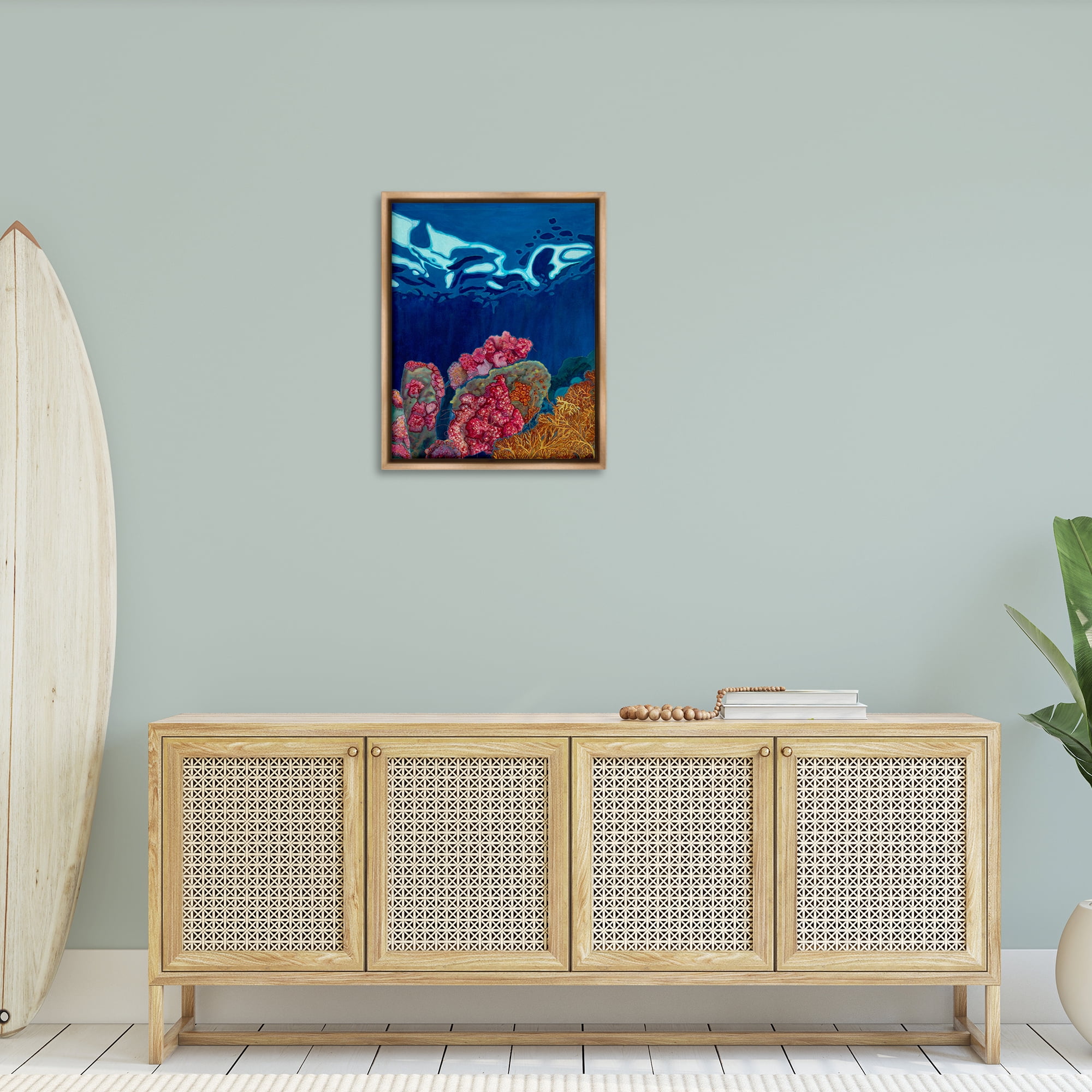 Stupell Industries Abstract Underwater Coral Nautical & Beach Painting Brown Floater Framed Canvas Art Print Wall Art, 25 x 31