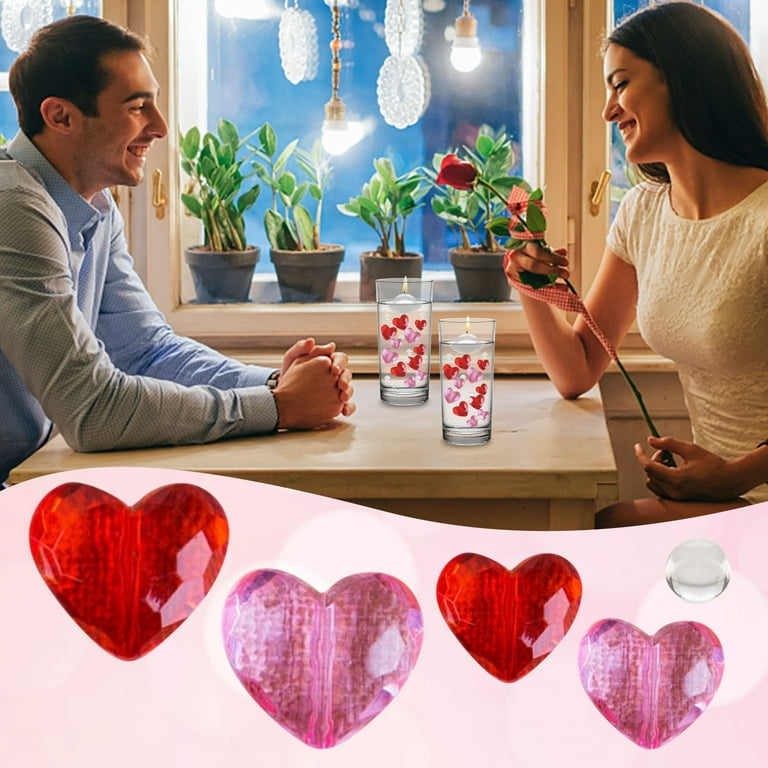 Juinte 2120 Pieces Valentine's Day Vase Filler Wedding Decoration Heart  Pearl Red Pink Heart Pearls Water Gels Beads Floating Candles Centerpiece  for