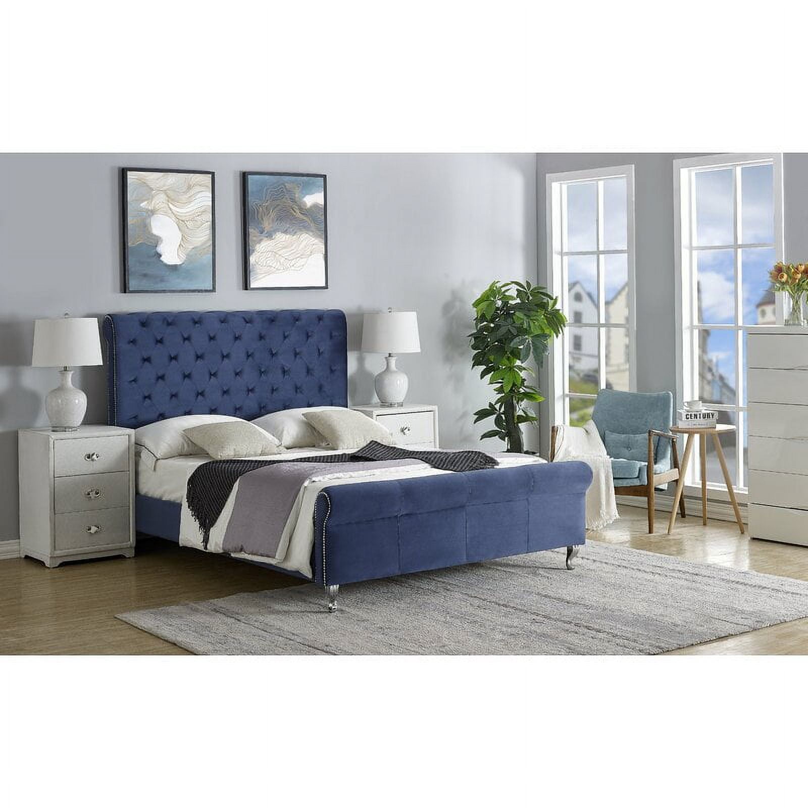 Uspridefurniture Collinsworth Tufted Low Profile Sleigh Velvet Bed -King