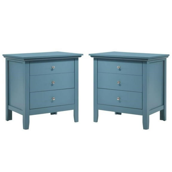 Home Square 2 Piece Solid Wood Nightstand Set with 3 Drawer in Teal Blue