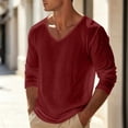 thumbnail image 6 of ZORYEVY Long Sleeve T Shirts for Men Casual Vacation Winter Tops for Men Solid V Neck Lightweight Vintage Tops, Wine S, 6 of 6