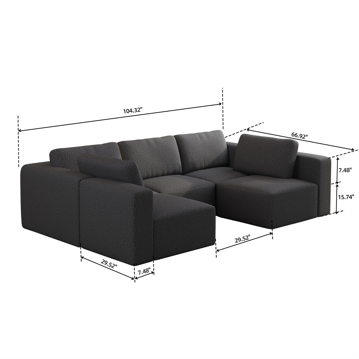 Demi Bonn 104" x 70" Modular Sectional Sofa Sleeper with Chaise & Ottoman, Convertible U-Shaped Couch Set for Relaxation & Guests, Gray
