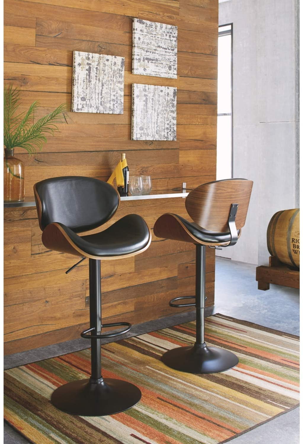 Private Jungle Modern Adjustable Height Leather Modern Barstools with Back Leather Seat Extremely Comfy Bar Stool 1 Piece,Black&Walnut Private Jungle Modern Adjustable Height Leather Modern Barstools with Back Leather Seat Extremely Comfy Bar Stool 1 Piece,Black&Walnut