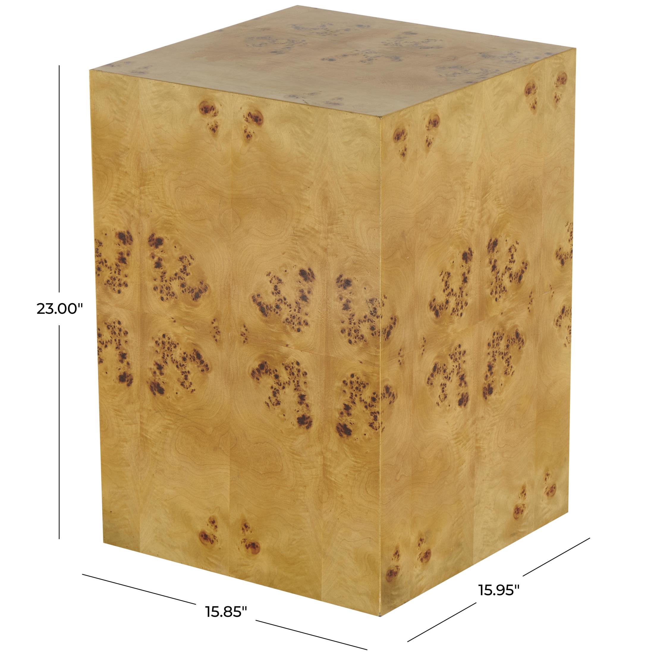 DecMode 16" x 23" Brown Wood Square Cube Accent Table with Wood Grain Patterns, 1-Piece