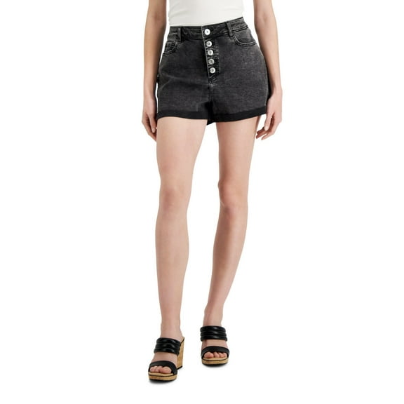 INC International Concepts Womens High Rise Button Fly Shorts Black 4