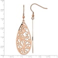 thumbnail image 4 of Chisel Stainless Steel Polished Rose IP-plated Filigree Flower Dangle Shepherd Hook Earrings - 66.03mm, 4 of 6