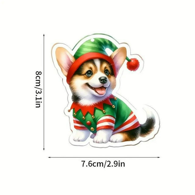 Leodye 1PCS 2D Christmas Decorations Hanging Ornaments Flat Car Rear View Mirror Accessories Christmas Tree Ornament Decoration Hanging Rearview Pendant Decor Gift 3.14IN