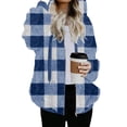 thumbnail image 6 of Women's Lightweight Plaid Shacket Fleece Lined Hooded Jacket Long Sleeve Warm Coat Casual Fall Winter Fashion, 6 of 7