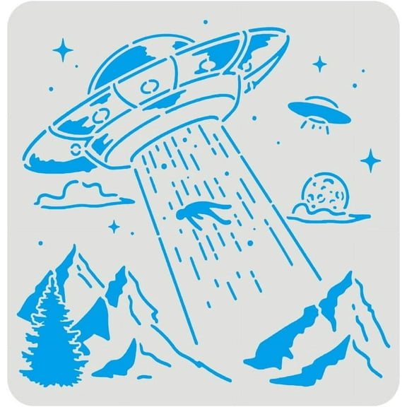 UFO Spaceships Drawing Painting Stencils Templates (11.8x11.8inch) Plastic Aliens Stencils Decoration Square Planets Stencils for Painting on Wood Floor Wall and Fabric DIY