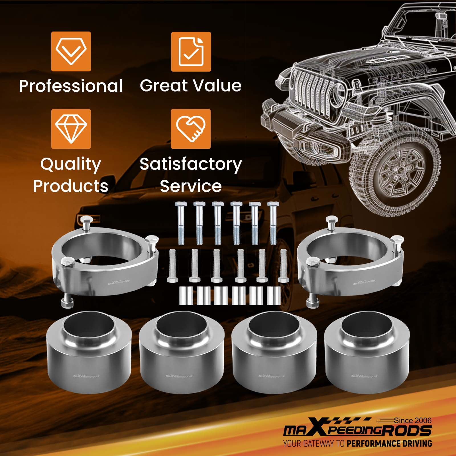 maXpeedingrods 2” Front & Rear Lift Leveling Kit for Geo/Chevy Tracker 1999-2005, for Suzuki Vitara & Grand Vitara/XL-7 1999-2005