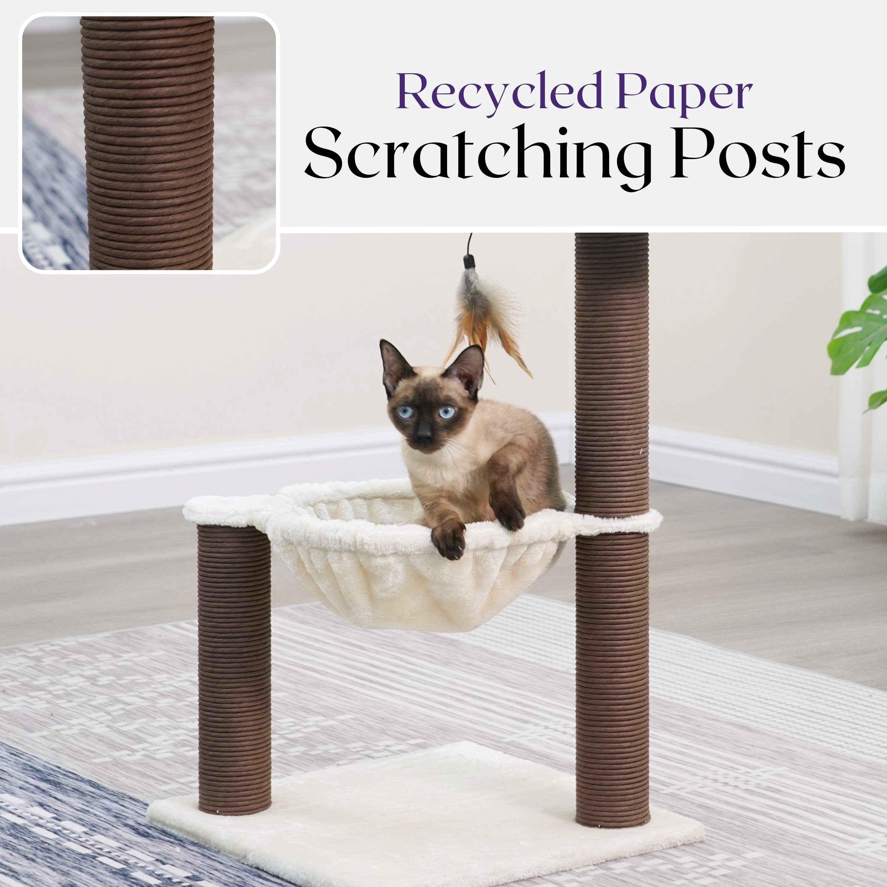 Catry 3-Level Cat Tree with Sisal Hammock, Plush Perch, Scratching Posts, Modern Design, Beige