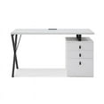thumbnail image 3 of Dev Wooden Desk White  55L x 23.6W x 30H 3 Storage Drawers Leather Handles, 3 of 11