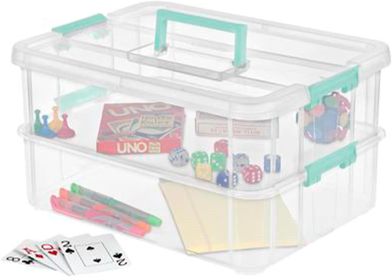 Stack and Carry 2 Layer Handle Box  Stackable Plastic Small  Container with Latching Lid  Bin to  Crafts  Clear  4-Pack