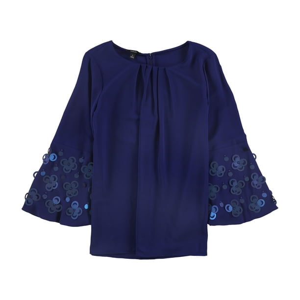 Alfani Blusa de manga acampanada con apliques para mujer, azul, pequeña
