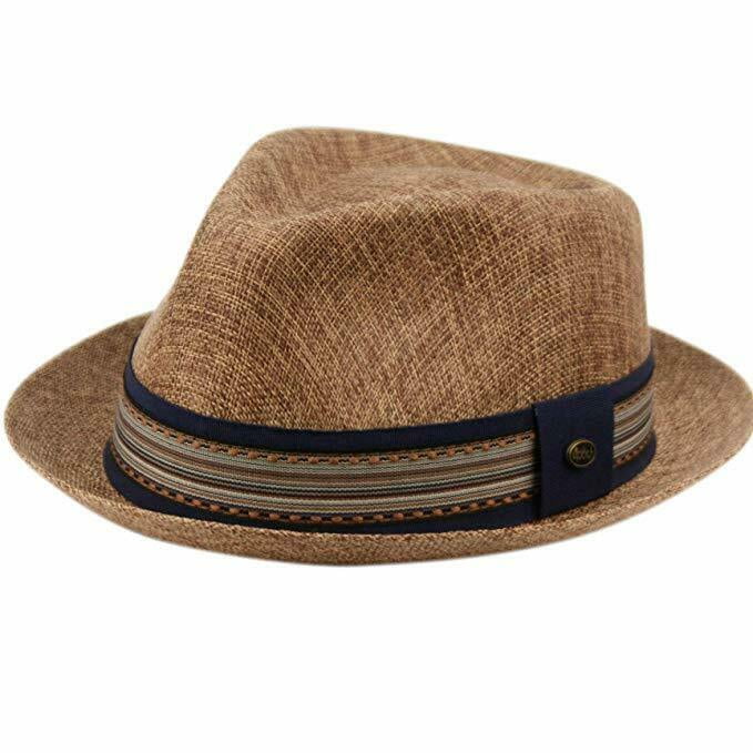 Epoch Hats Mens Fedora Cuban Hat Stingy Upturn Short Brim Porkpie w/ Striped Fabric Band