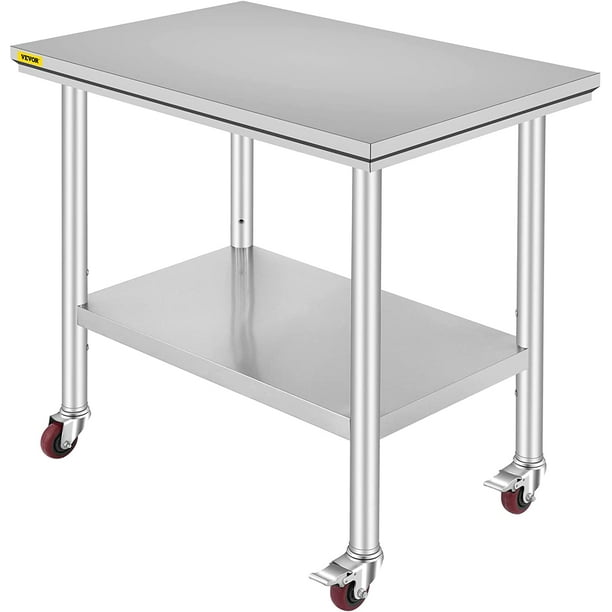 VEVORbrand Stainless Steel Work Table 36x24 Inch with 4 Wheels ...
