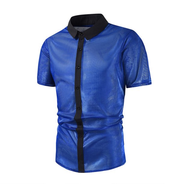 pstuiky camiseta de hombre, Camisa de lentejuelas de moda para hombre, con cuello vuelto brillante y manga larga. camisas casuales para hombre m