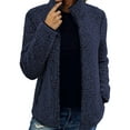 thumbnail image 1 of Wrcnote Women Solid Color Zip Up Outwear Zipper Winter Long Sleeve Coat Stand Collar Fleece Jacket Navy Blue L, 1 of 3