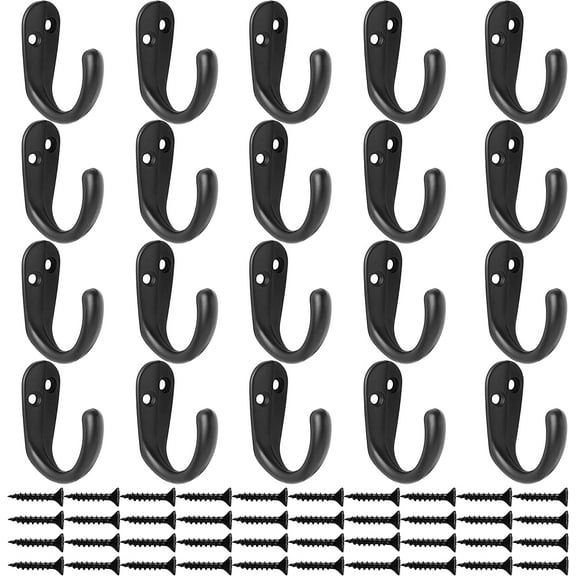 Coat Hooks Wall Mounted - Heavy Duty Metal Single Prong Robe Hanger Rustproof Wall Hooks for Towel Hat Key Bag on Bathroom, Kitchen, Livingroom, 15 Pack (Matte Black)