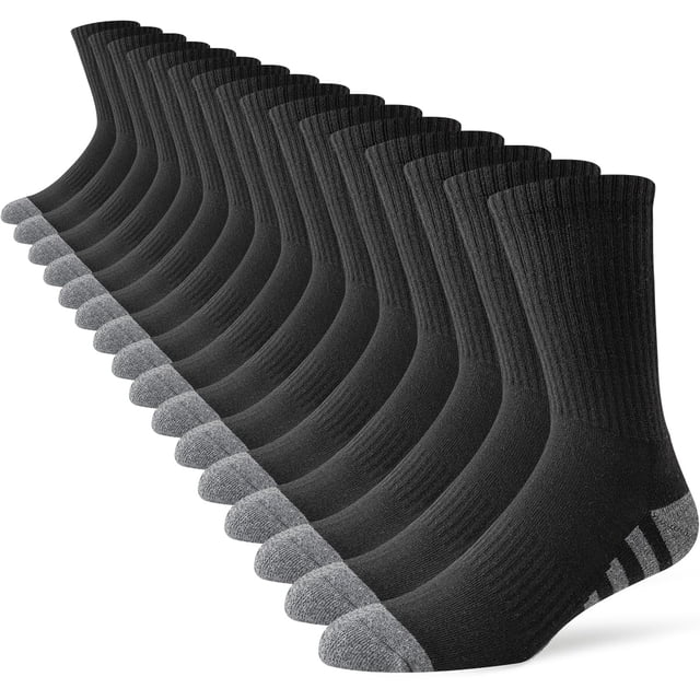 Calcetines deportivos JOYNÉE Crew con amortiguación, 8 pares, negros, talla 10-13