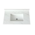 37 Inch Marble Vanity Top, White Vanity Top with 3 Predrilled Faucet