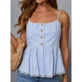 thumbnail image 2 of Women'S Striped Sleeveless Peplum Top Ruffle Hem Ruched Bust Camisole Blue XXL, 2 of 5