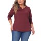 thumbnail image 1 of Blusas de mujer de tallas grandes Agnes Orinda, camisetas de manga larga con cuello acanalado y recogido, blusas sueltas y casuales, 3X burdeos, 1 of 6