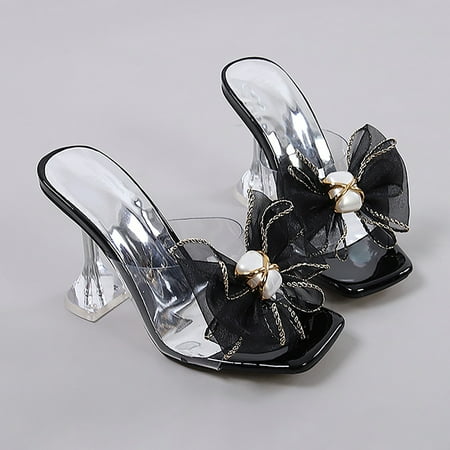 

Cathalem Womens Slip on Sandals Size 10 New Summer Fashion Cup Heel Bow Flower Open Toe S for Women Sandals Size 41 Wide Black 6.5