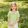 thumbnail image 6 of Lumtrix Toddler Girls Short Sleeve Shirts Scalloped Doll Collar Blouse | Solid Color Casual Tee Tops, 0 Months-7 Years Mint Green 90, 6 of 6