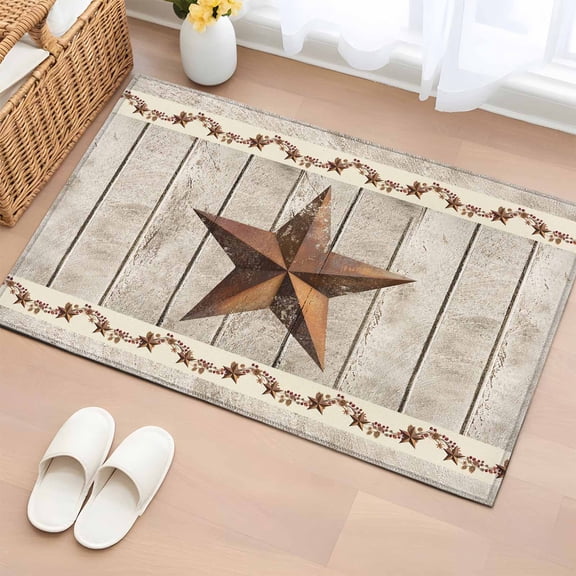 Western Texas Star Retro Bathroom Rug Washable 2x3 Entryway Rug Non Slip Country Farmhouse Gray Wood Grain Front Door Mat Low Pile Indoor Doormat Throw Floor Carpet for Kitchen Bedroom Entrance