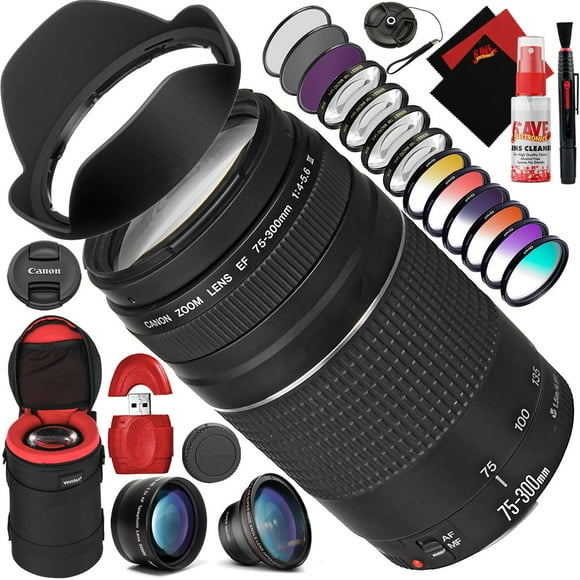 Canon Canon EF 75-300mm f/4-5.6 III Lens with Mega Accessory Combo - 13-Piece Creative Filter Kit - Heavy Duty Lens Case Bundle(International Model)