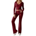 thumbnail image 1 of Conjunto de entrenamiento de 2 piezas para mujer: top corto de manga larga y pantalones de yoga con vuelta, conjunto de fitness a juego, 1 of 5