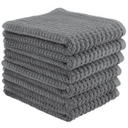 CRAFTSWORTH 100% Cotton Kitchen Towel Set| Stripe Weave|Soft|Absorbent |Quick Drying|Multipurpose Kitchen Towels|Kitchen Towels and Dishcloths Sets|Tea Towels and Bar Towels|15x26|Pack of 6|Grey Solid