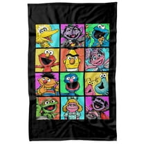 Sesame Street Hand Drawn Squares Officially Licensed Fleece Blanket 36' x 58'