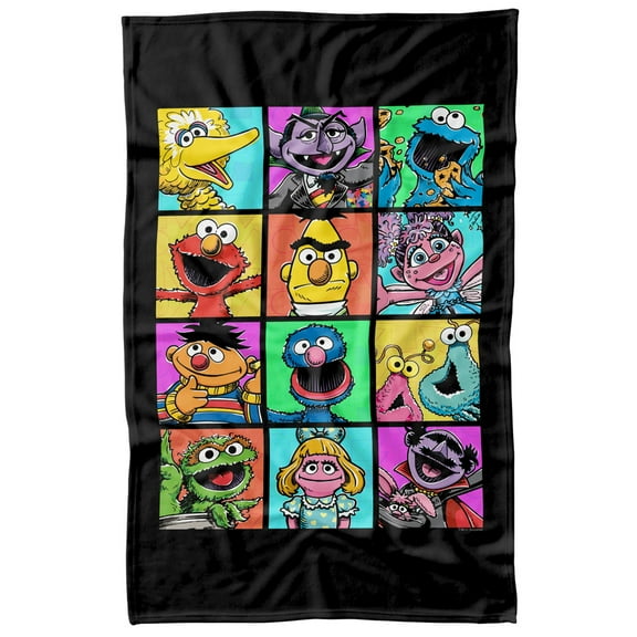 Sesame Street Hand Drawn Squares Officially Licensed Fleece Blanket 36' x 58'
