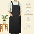 thumbnail image 4 of Delantal de algodón y lino de Unique Bargains, delantal cruzado con bolsillos, vestido para mujeres para hornear, negro, 4 of 7