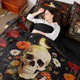 thumbnail image 5 of Homewish Halloween Skull Queen Bedding, Boho Floral Mushroom Bedding Comforter Set Queen, Black Reversible 7-Piece, 5 of 7