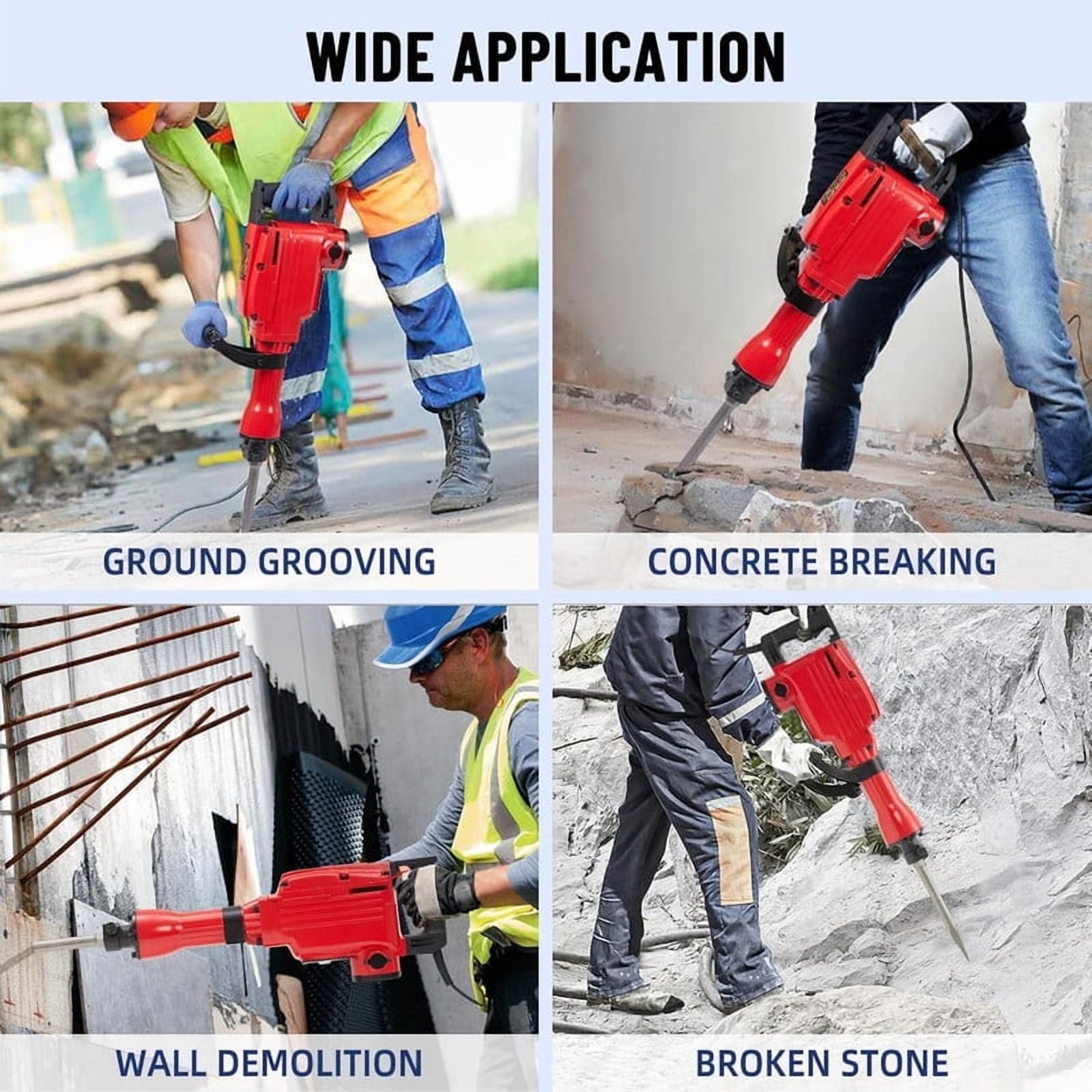 2200W Electric Jack Hammer Demolition Tool Kit, 6-piece set, Jack Hammer Concrete Breaker, Jack Hammer, Demolition Hammer, Includes 2 Bits, Heavy-Duty Concrete Breaker, 65A