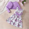 thumbnail image 3 of NAISIBABY Girls Dress Sets, Elegant Cardigan Floral Prints Sleeveless Bow Dress Cute 2-Piece Dresses Purple 6-8T, 3 of 7