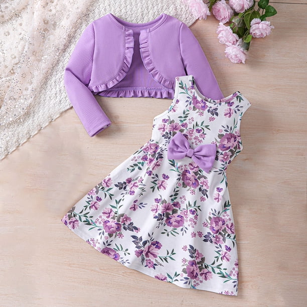 Odeerbi Infant Girls Princess Dress with Shrugs Cover Ups Two-piece Set  Floral Cotton Dress New Spring Printed Dress Knitted Cardigan Set Purple -  Walmart Business Supplies