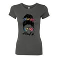thumbnail image 3 of Mom Life Messy Hair Bun | Tie Dye Leopard Print Bandana | Funny Mother's Day Mother's Day Womens Slim Fit Junior Tee, Dark Grey, S, 3 of 5