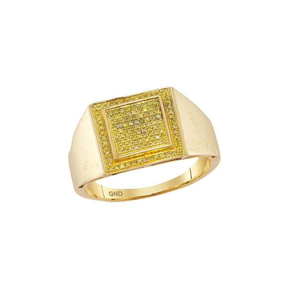 FB Jewels 10kt Yellow Gold Mens Round Yellow Color Enhanced Diamond Square Cluster Ring 1/4 Cttw