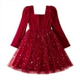 thumbnail image 5 of Gaexia Fall Dresses For Toddlers,Girls Long Sleeve Dress With Bow Tie Star Sequins Party Holiday Formal Gown For Toddler Kids Casual Beach School Occasion,Red,6-7 Years, 5 of 8