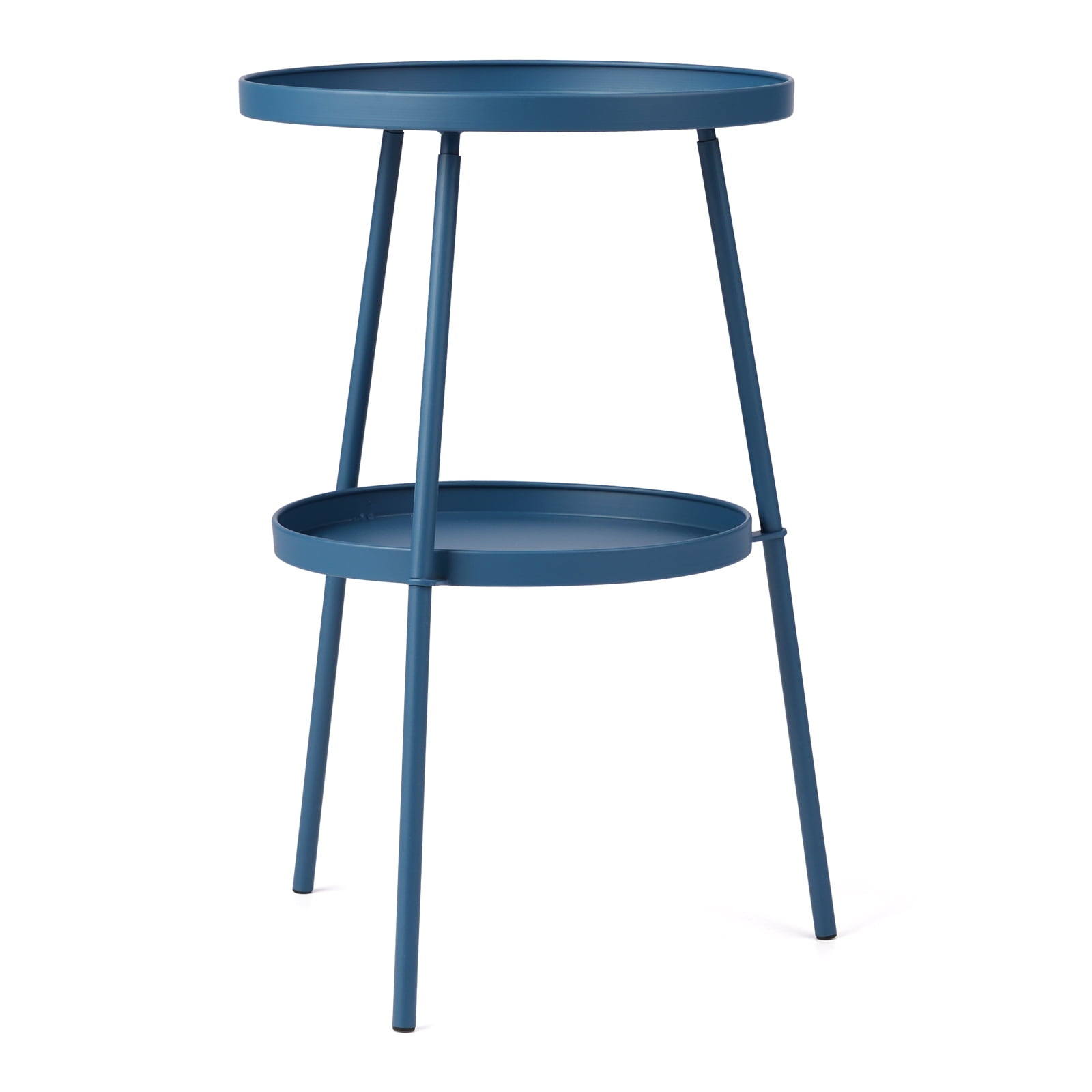 Round 2-Tier Small Side Table, Navy Blue Metal Frame, 12.6 Inch Diameter Compact End Table, Adjustable Non-Slip Feet, Indoor Outdoor Table for Living Room Bedroom Patio Balcony
